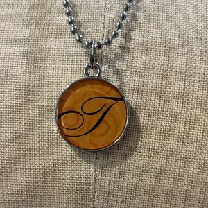 Initial 'T' Orange Monogram Pendant Necklace
